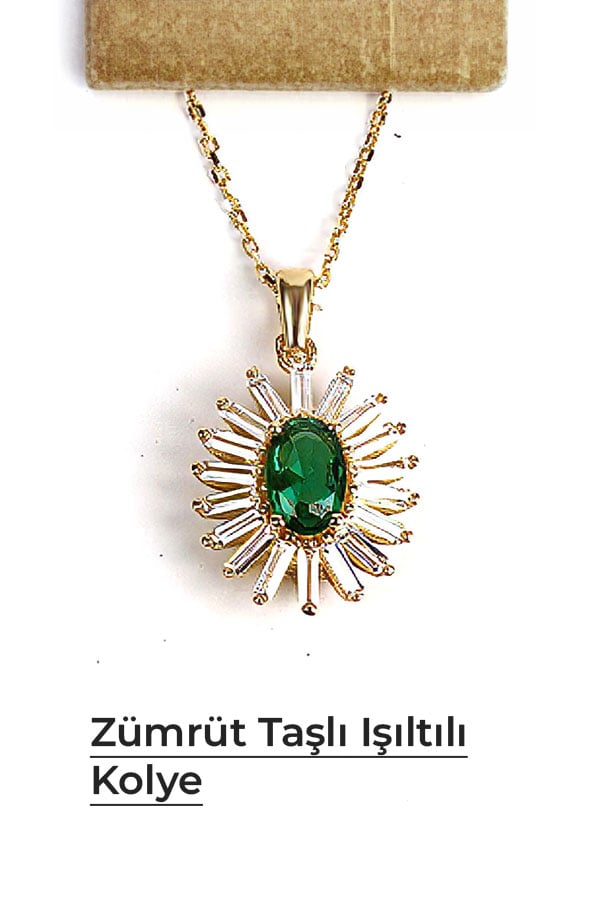 Zümrüt Taşlı Işıltılı Kolye
