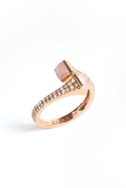 0.32 Karat Rose Gold Pembe Taşlı Sarmal Pırlanta Yüzük