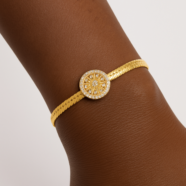 Işıltılı Yuvarlak Motifli Altın Bileklik