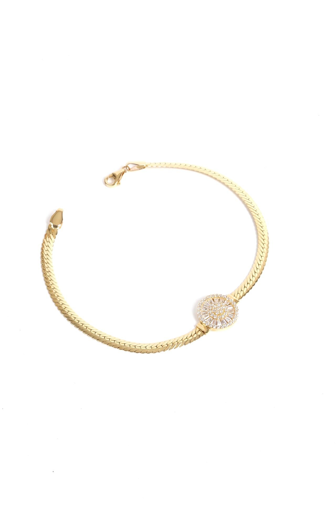 Işıltılı Yuvarlak Motifli Altın Bileklik