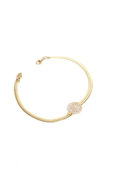 Işıltılı Yuvarlak Motifli Altın Bileklik