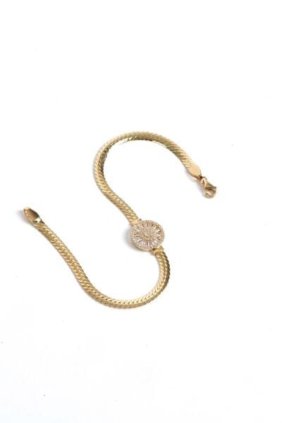 Işıltılı Yuvarlak Motifli Altın Bileklik