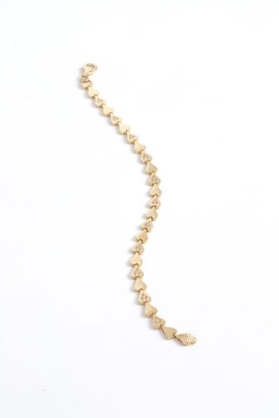 Taşlarla Süslü Altın Kalp Bileklik