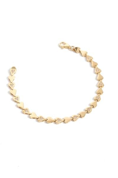 Taşlarla Süslü Altın Kalp Bileklik