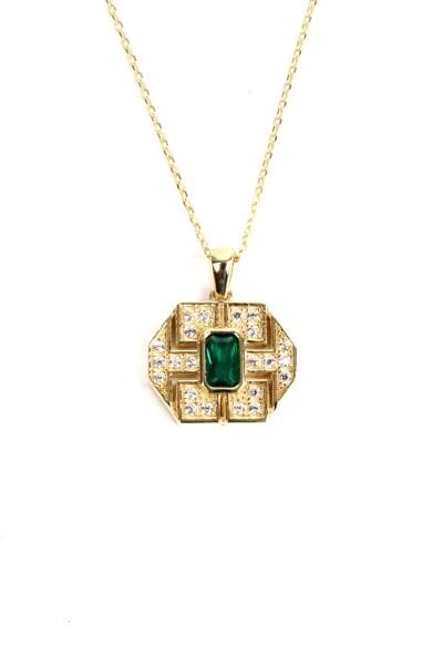 Altın Kolye – Zümrüt ve Pırlanta Detaylı Zarif Tasarım