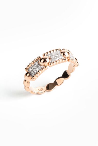 0.15 Karat Rose Gold Boncuklu Geometrik Pırlanta Yüzük