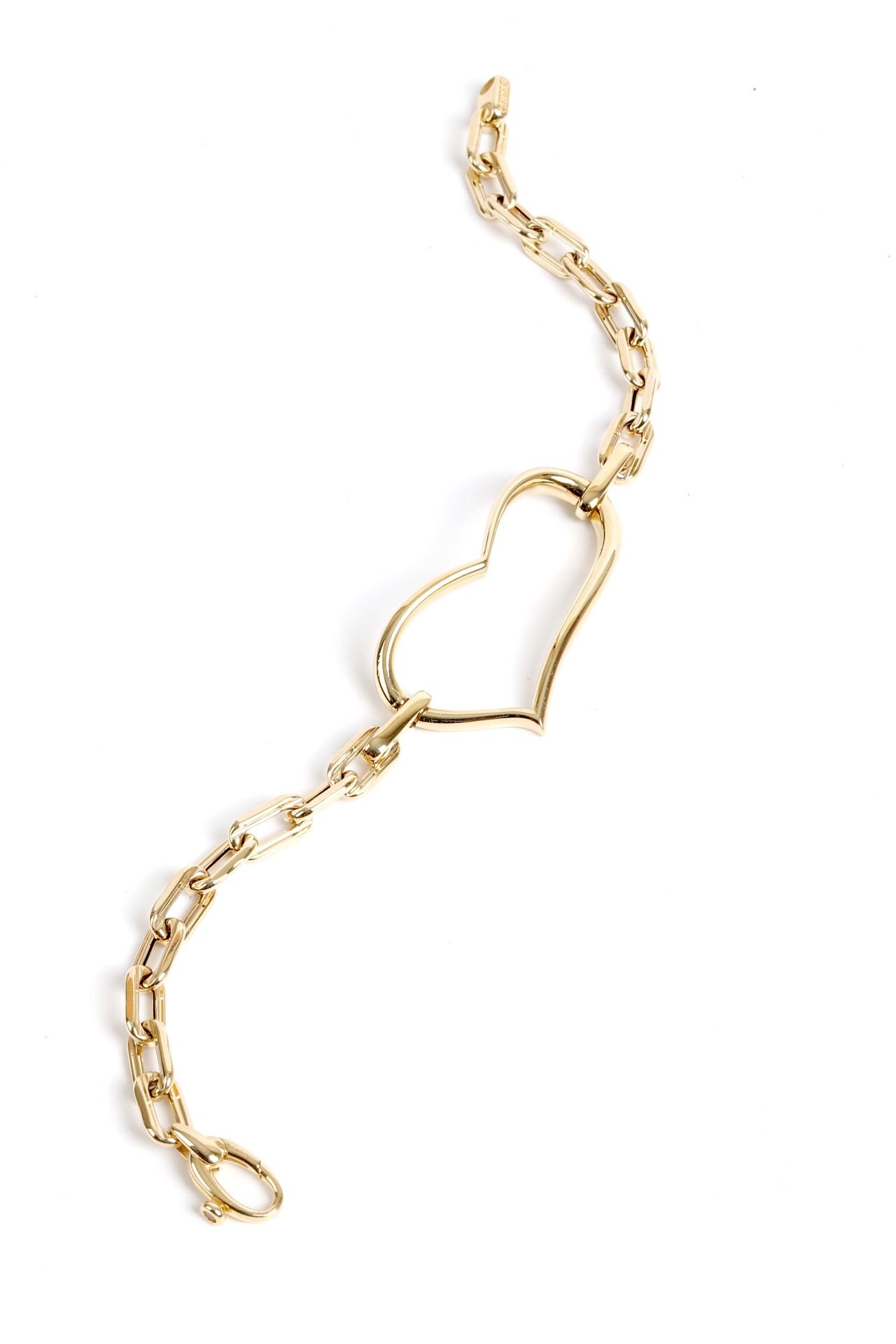 Zincir Kordonlu Kalp Tasarımlı Altın Bileklik