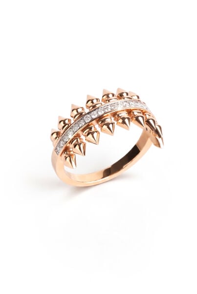 0.18 Karat Rose Gold Zımba Detaylı Pırlanta Yüzük