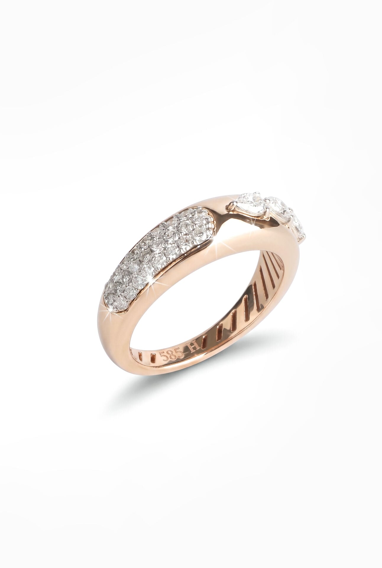 1.37 Karat Rose Gold Asimetrik Pave ve Tırnaklı Pırlanta Yüzük