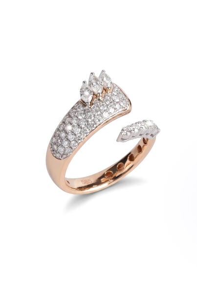1.95 Karat Rose Gold Markiz ve Pave Taşlı Sarmal Pırlanta Yüzük