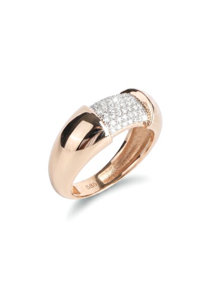 0.27 Karat Rose Gold Bombe Kollu Pave Pırlanta Yüzük