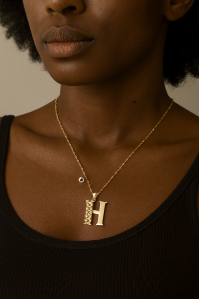 H Harfi Nazar Boncuklu Harfli Altın Kolye