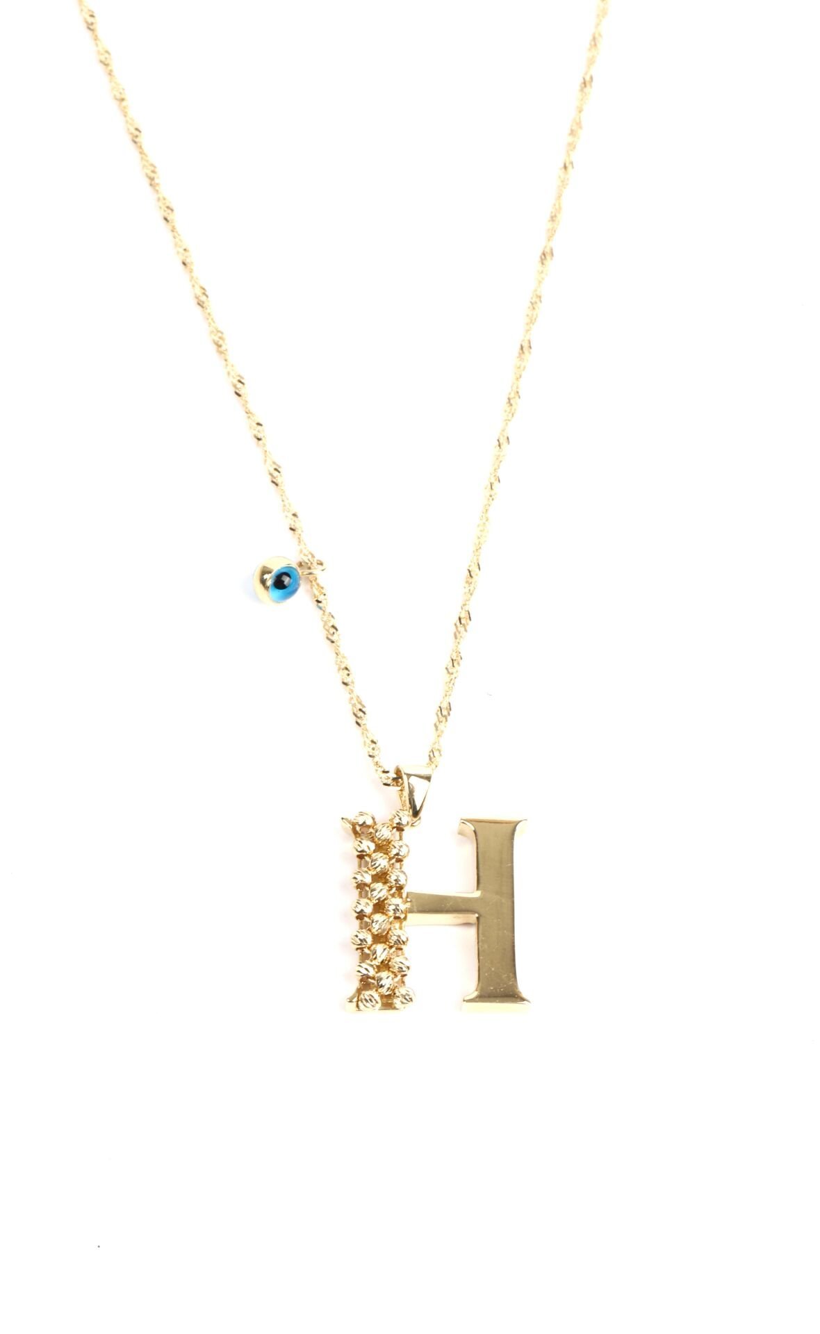 H Harfi Nazar Boncuklu Harfli Altın Kolye