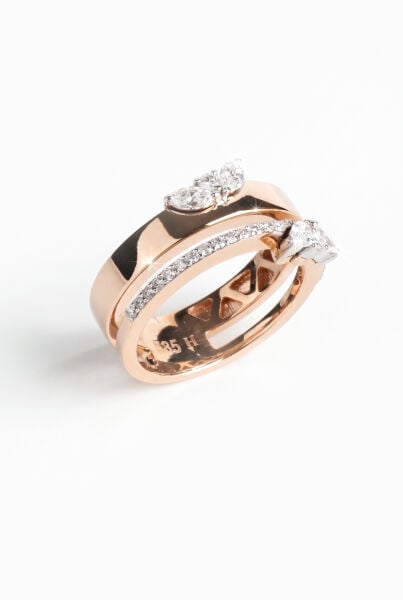 0.56 Karat Rose Gold Çift Sıra Markiz ve Pırlanta Şeritli Tasarım Yüzük