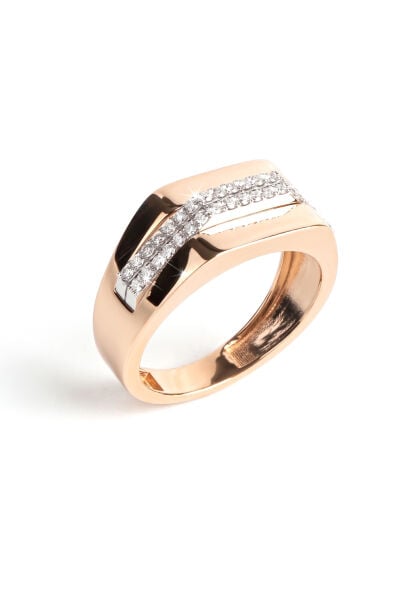 0.23 Karat Rose Gold Çift Sıra Şeritli Geometrik Pırlanta Yüzük
