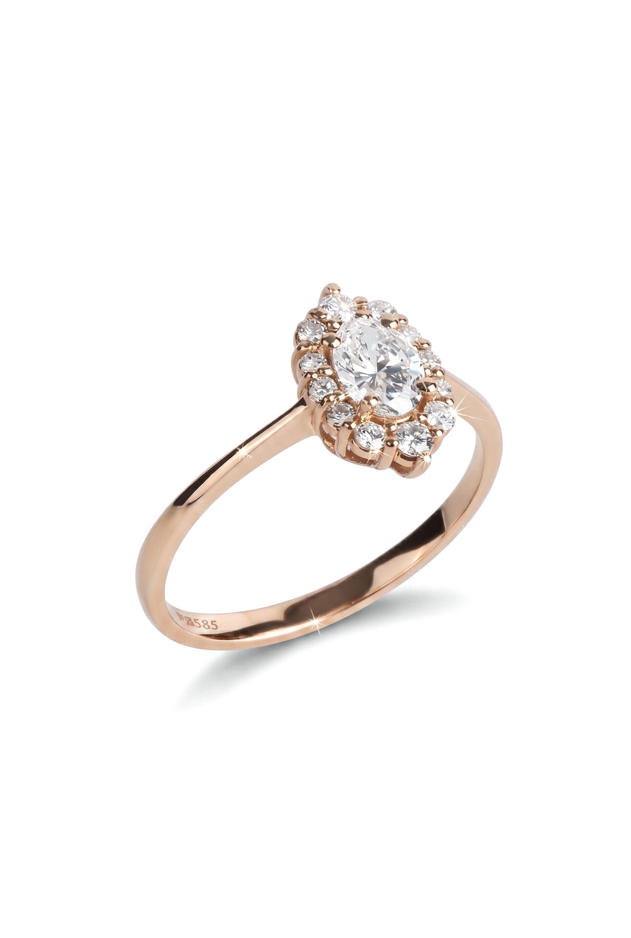 0.59 Karat Rose Gold Oval Pırlantalı Halo Yüzük