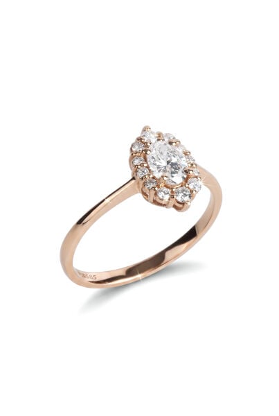 0.59 Karat Rose Gold Oval Pırlantalı Halo Yüzük