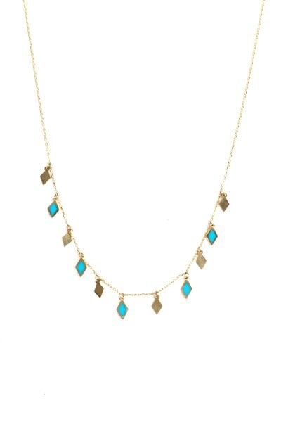 Mavi Taşlı Geometrik Altın Kolye