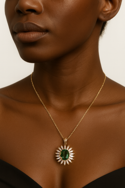 Zümrüt Taşlı Işıltılı Kolye