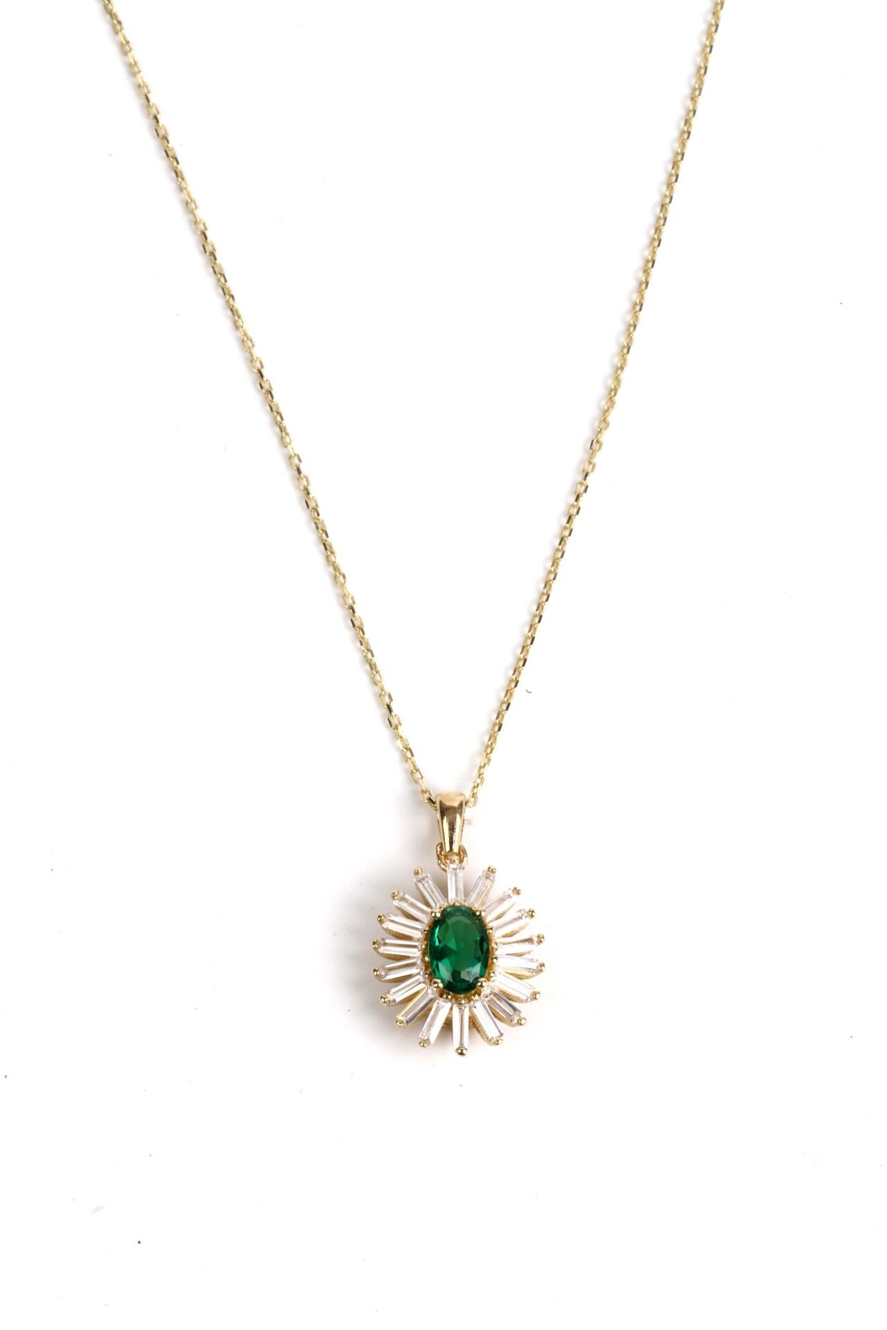 Zümrüt Taşlı Işıltılı Kolye