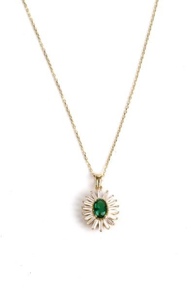 Zümrüt Taşlı Işıltılı Kolye