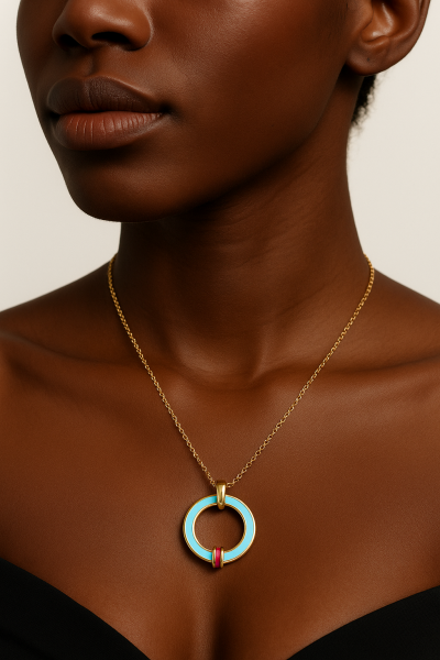 Altın Halkalı Turkuaz & Yakut Detaylı Kolye