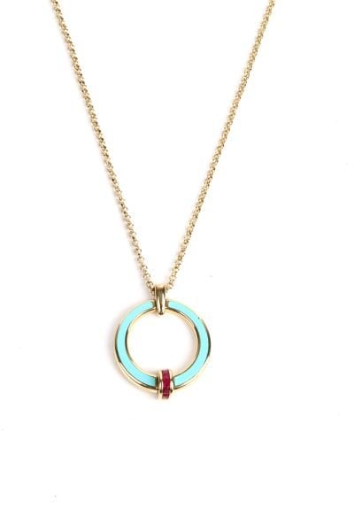 Altın Halkalı Turkuaz & Yakut Detaylı Kolye