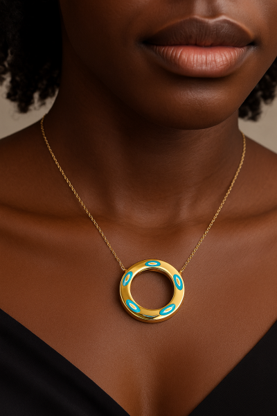 Altın Nazar Boncuklu Halka Tasarımlı Kolye