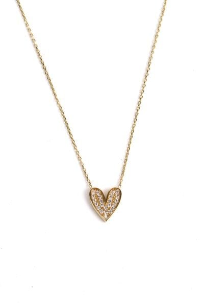 Parıltılı Kalp Tasarımlı Altın Kolye