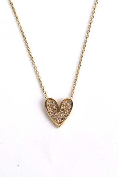 Parıltılı Kalp Tasarımlı Altın Kolye