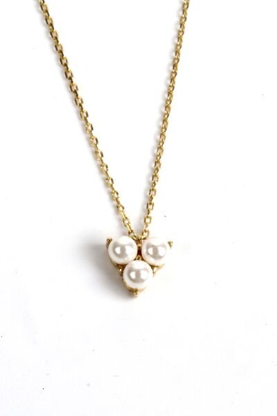 Üç İncili Tasarım Altın Kolye