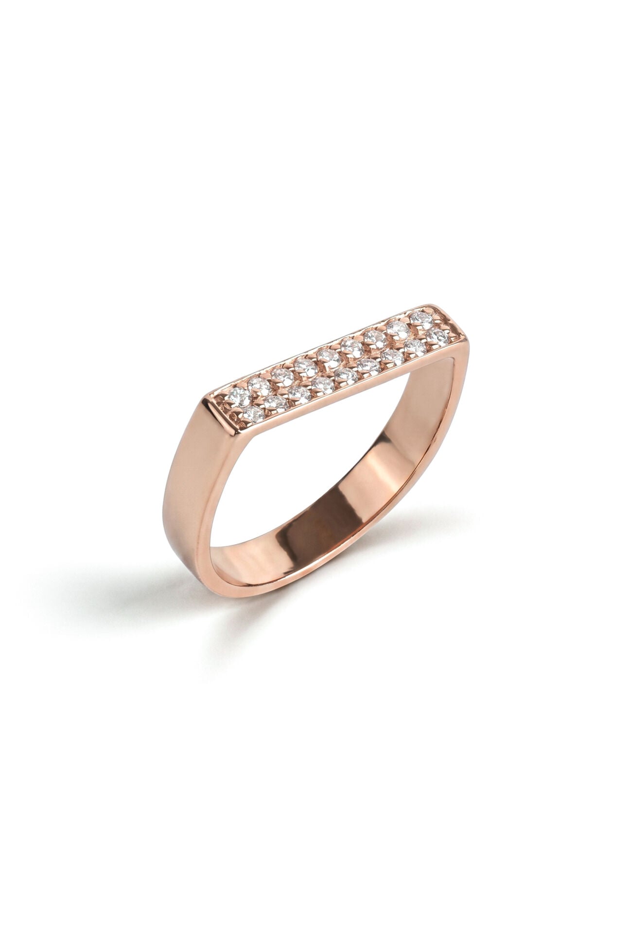 0.12 Karat Rose Gold Çift Sıra Pırlantalı Bar Yüzük