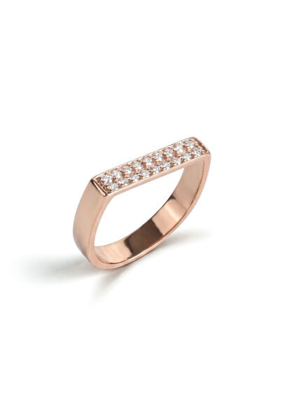 0.12 Karat Rose Gold Çift Sıra Pırlantalı Bar Yüzük