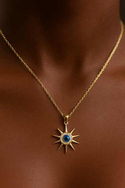 Altın Nazar Boncuklu Güneş Kolye