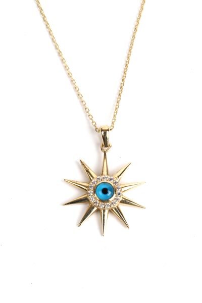 Altın Nazar Boncuklu Güneş Kolye
