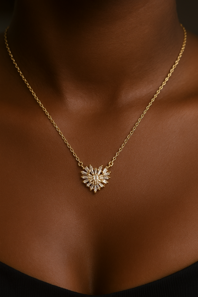 Işıltılı Kalp Formu Altın Kolye