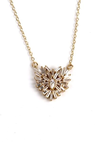 Işıltılı Kalp Formu Altın Kolye