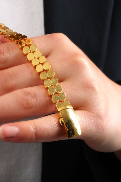 22 Ayar Altın Çift Sıra Damla Formlu Sıralı Modern Bileklik