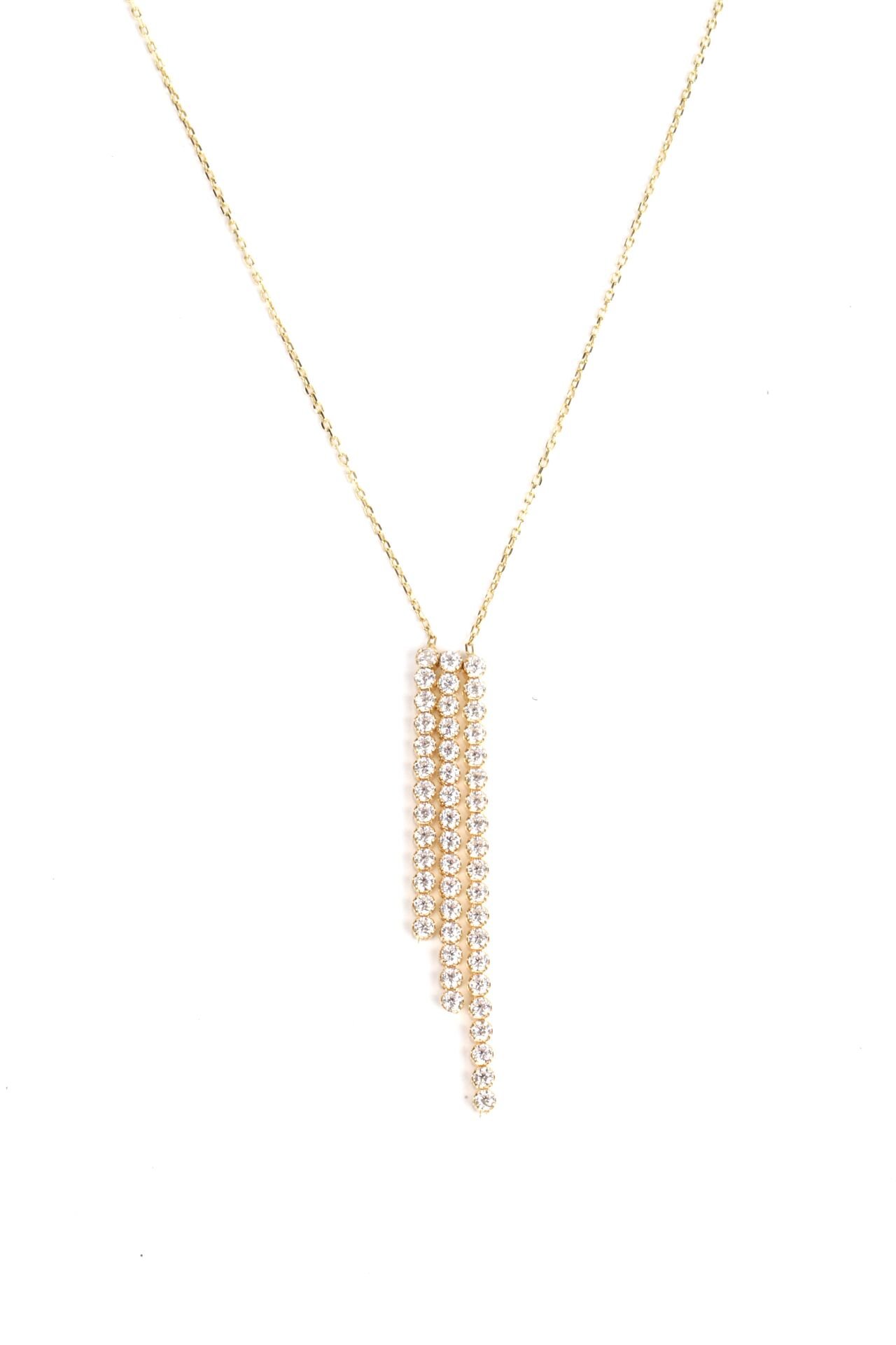 Pırlanta Taşlı Şelale Tasarımlı Altın Kolye