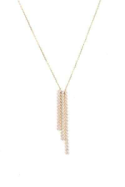 Pırlanta Taşlı Şelale Tasarımlı Altın Kolye