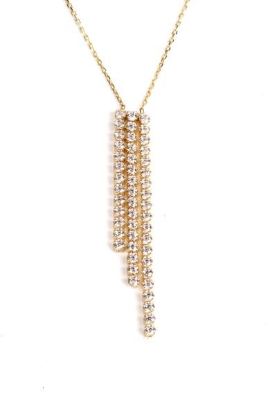 Pırlanta Taşlı Şelale Tasarımlı Altın Kolye