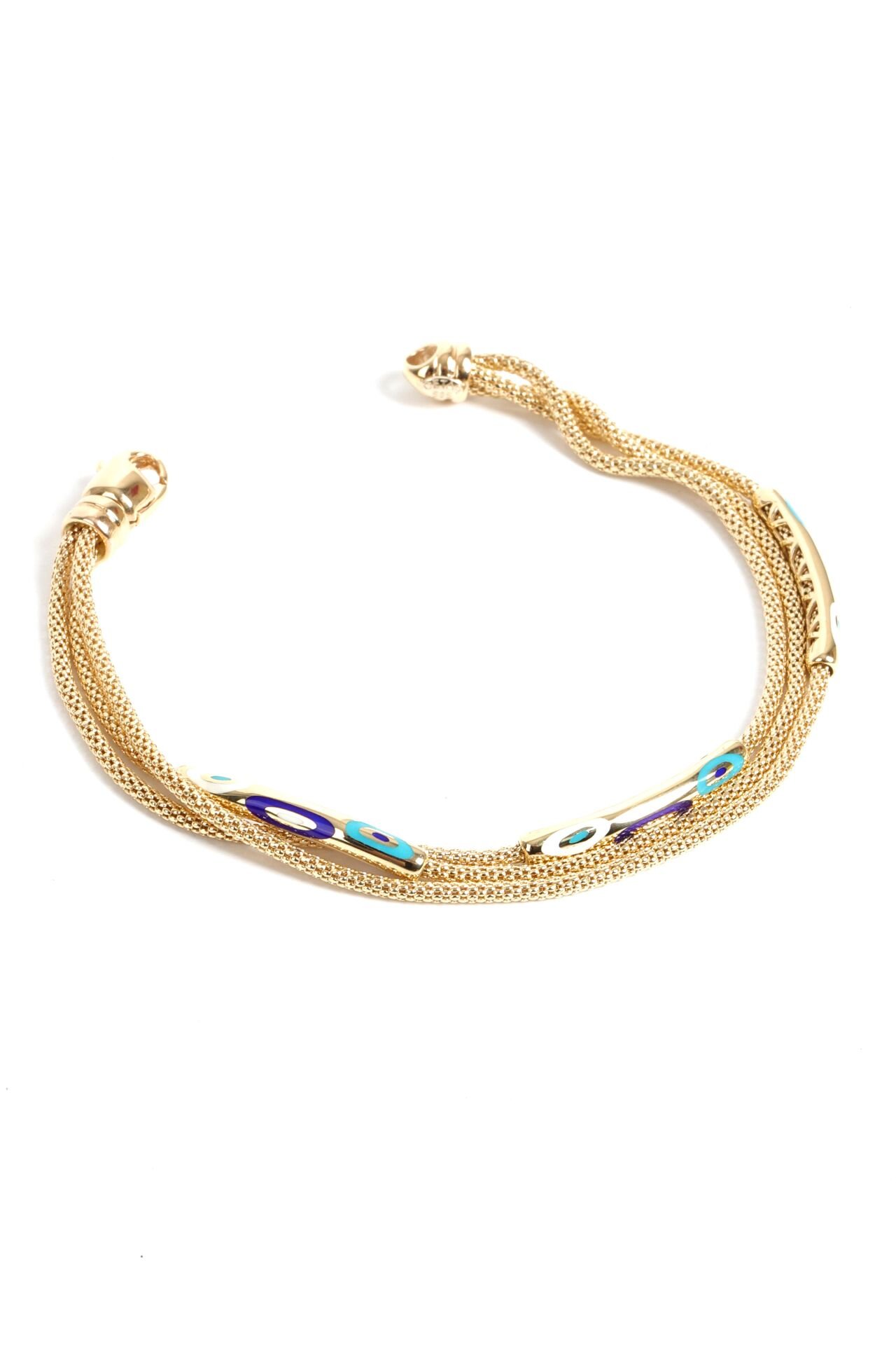 Altın Nazar Boncuklu Çoklu Zincir Bileklik