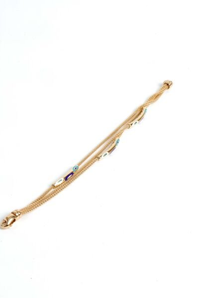 Altın Nazar Boncuklu Çoklu Zincir Bileklik