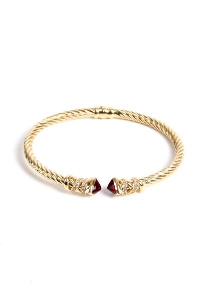 Bordo Taş Detaylı Burgu Altın Bileklik
