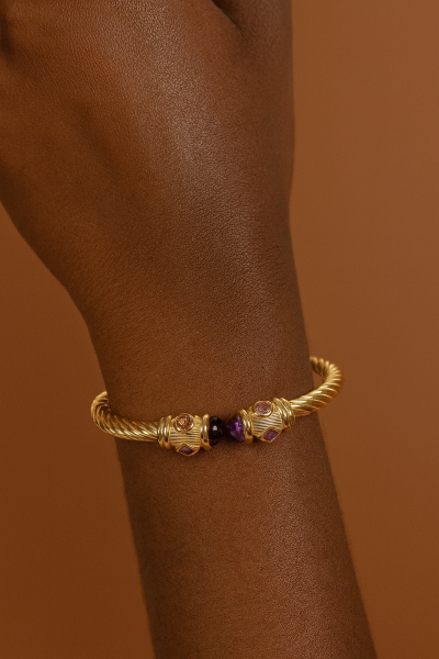 Mor Taş Detaylı Burgu Altın Bileklik