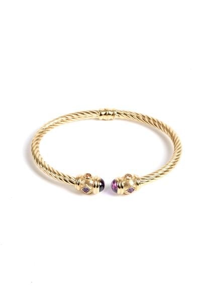 Mor Taş Detaylı Burgu Altın Bileklik
