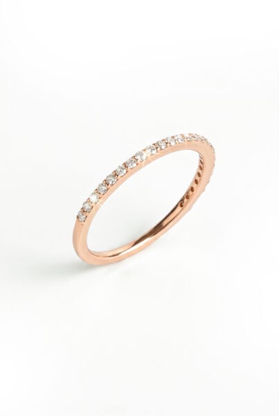0.10 Karat Rose Gold İnce Pırlanta Yarımtur Alyans Yüzük