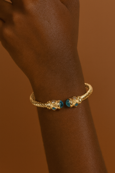 Mavi Taş Detaylı Burgu Altın Bileklik