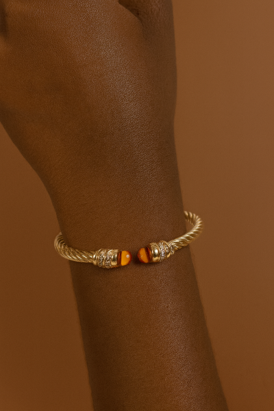 Bal Rengi Taş Detaylı Burgu Altın Bileklik