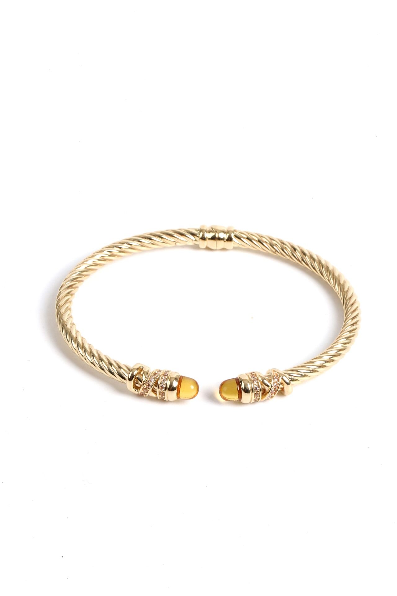 Bal Rengi Taş Detaylı Burgu Altın Bileklik